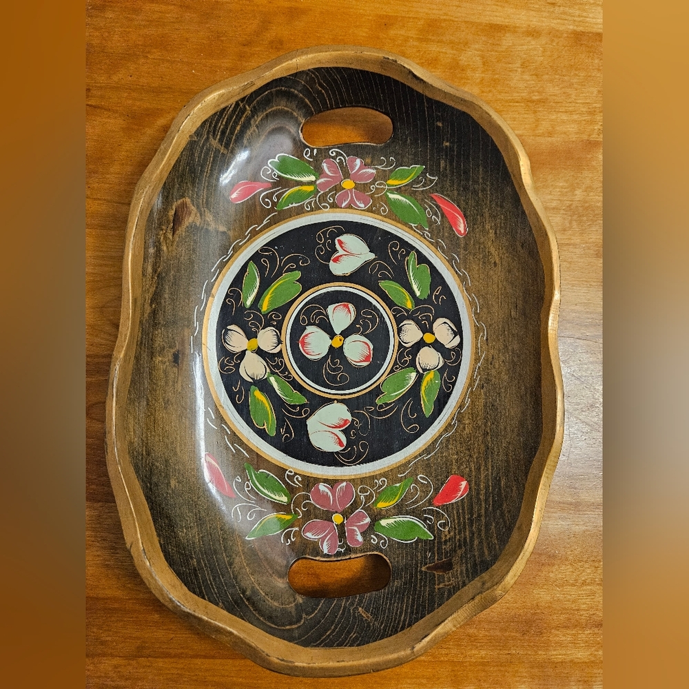 Handcrafted Wooden Serving Tray with Floral Design